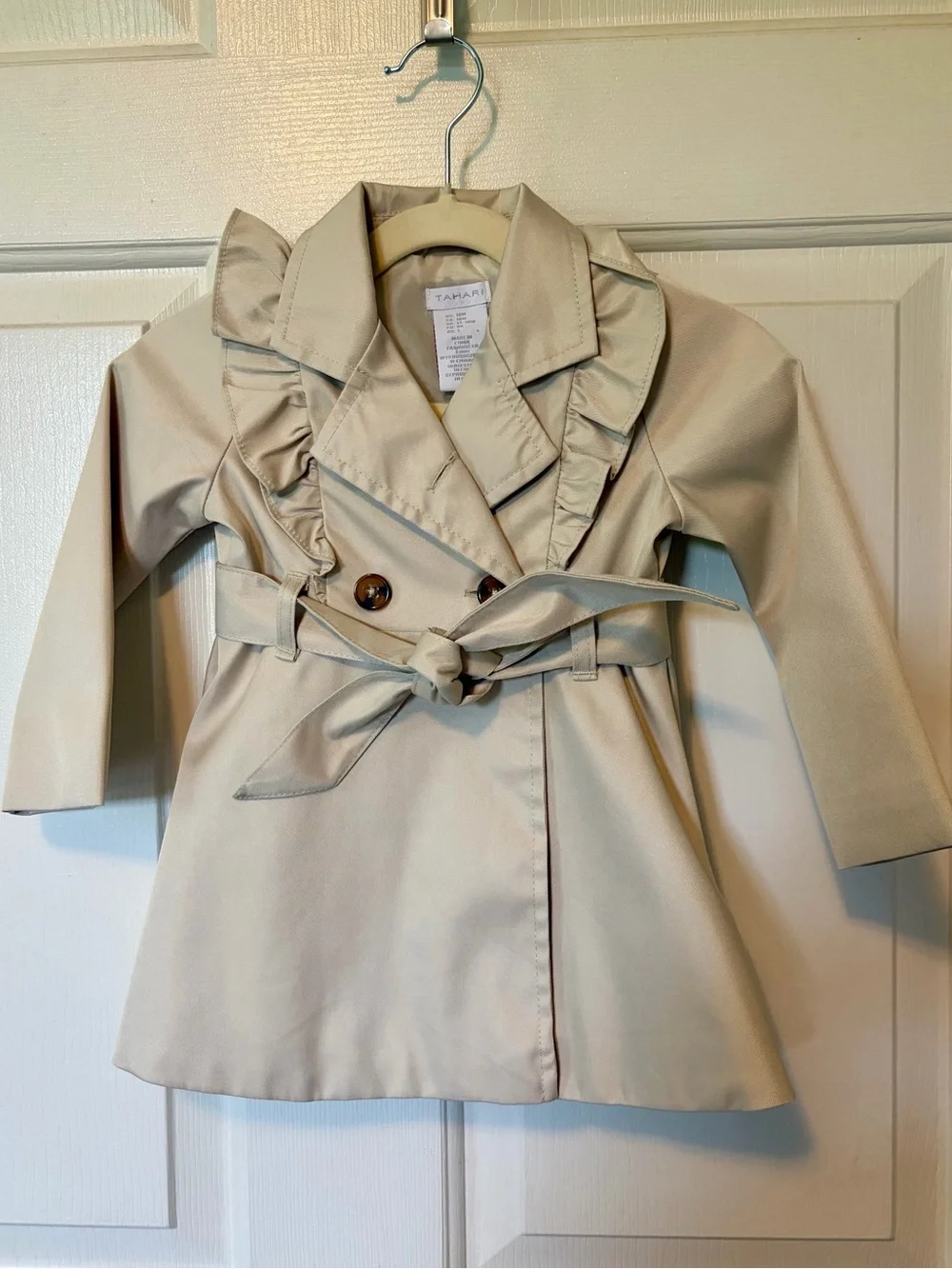 Tahari Trench Coat Toddler Girl 18 Month Tan Khaki Belted Ruffles Buttons Trendy